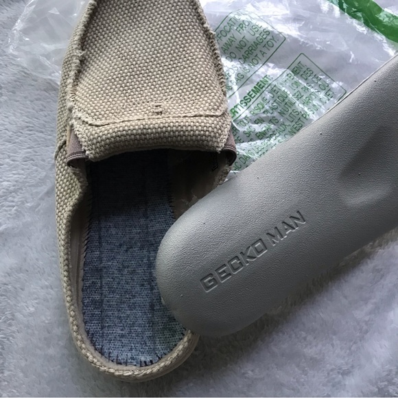 Fleece-lined Gecko Man Arch Support Tan Woven Canvas Slippers - Picture 5 of 6